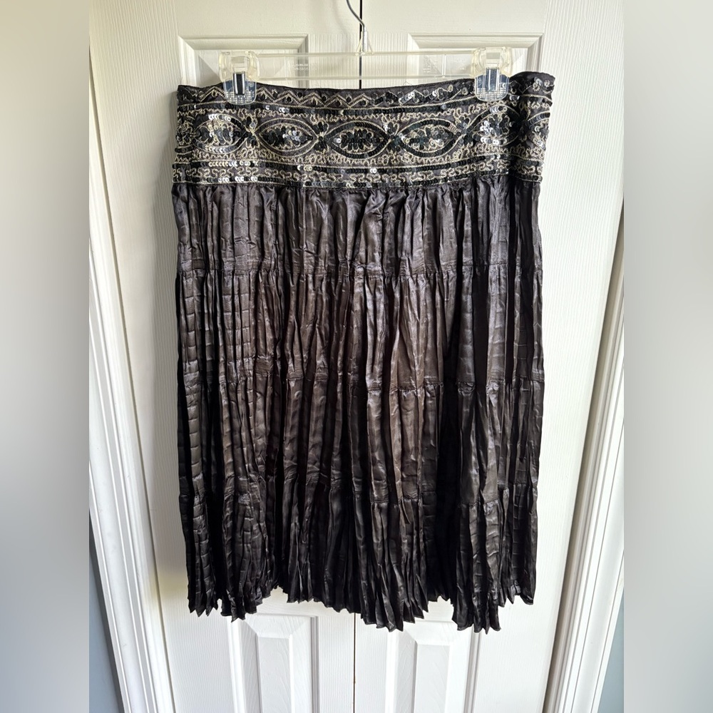 Wet Seal Vintage Black Y2K Satin Pleated Skirt Whimsigoth Fairy Grunge Large
